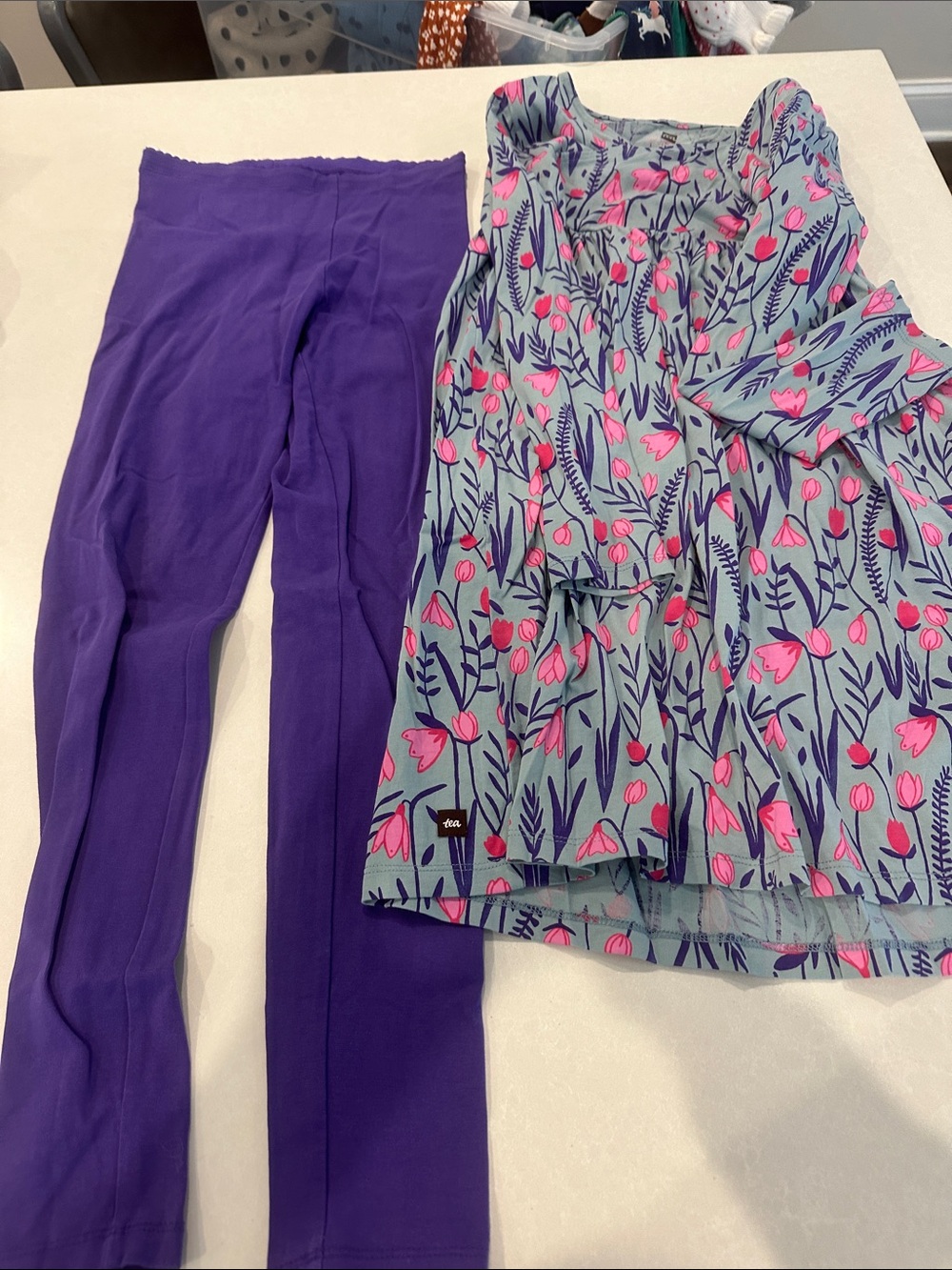 Tea Collection Blue-Green Tunic with Purple Floral Print